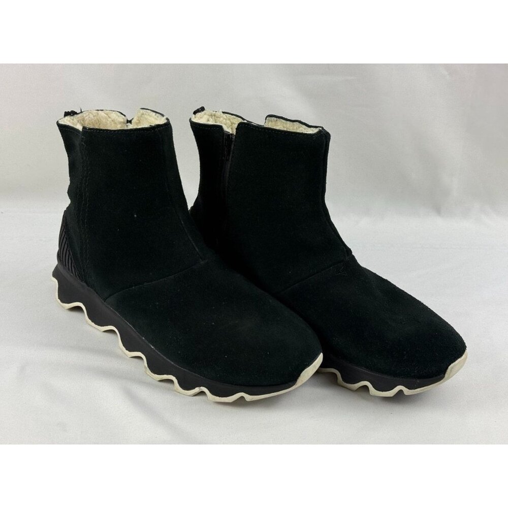 Sorel Women's Kinetic Boot Size Waterproof Short Bootie Black Suede Sherpa 9US $